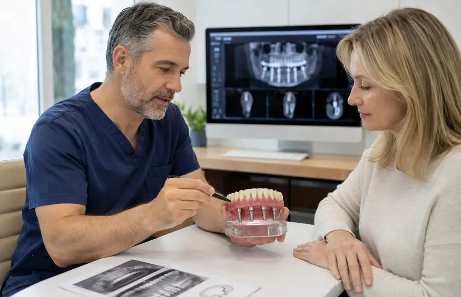 A full-arch implant restoration model demonstrating the All-on-4 treatment concept.